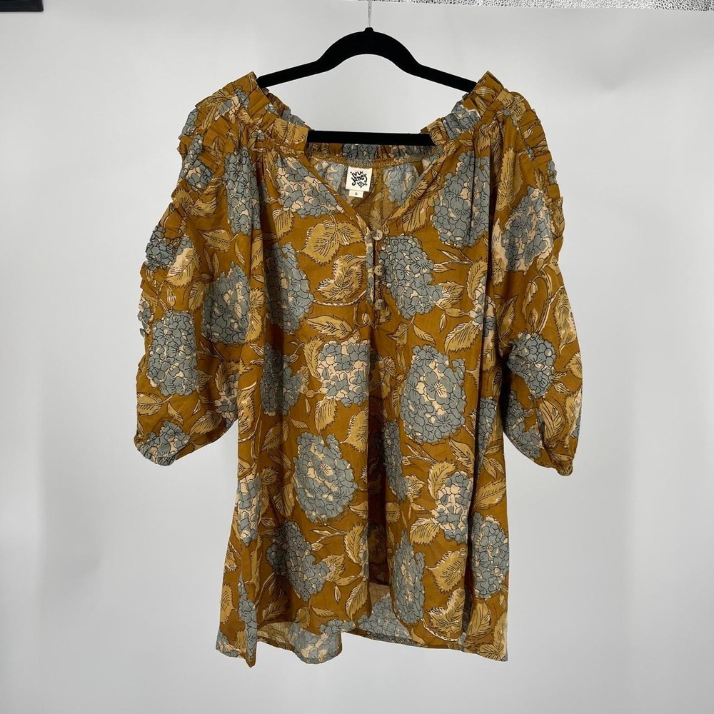Ivy Jane Boho Floral Peasant Top S Oversized V Neck Cottagecore Prairie Fall